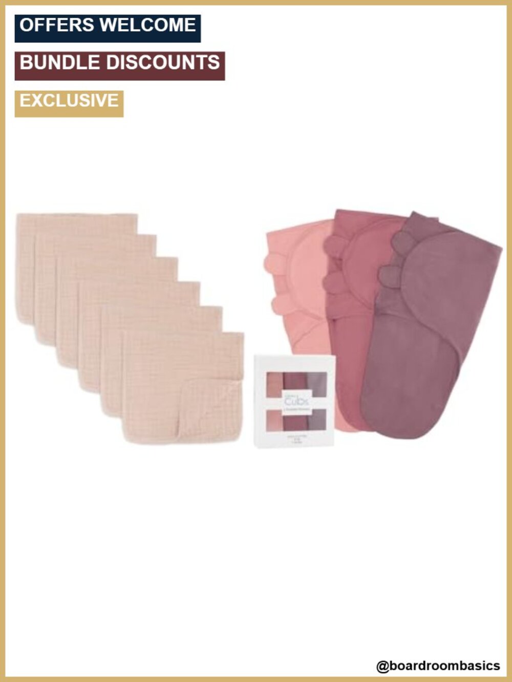 100% Muslin Cotton Burp Cloths Large 6 Layer 3 Pack & Swaddle Blanket